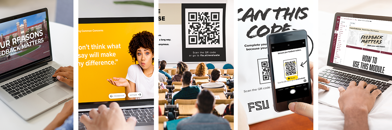 Collage of photos highlighting course evaluations 