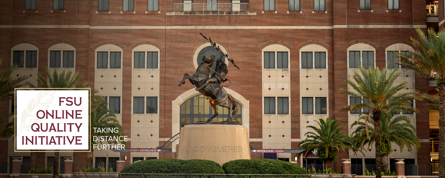 Photo of Doak Campbell stadium with FSU Quality Initiative Logo in bottom left corner