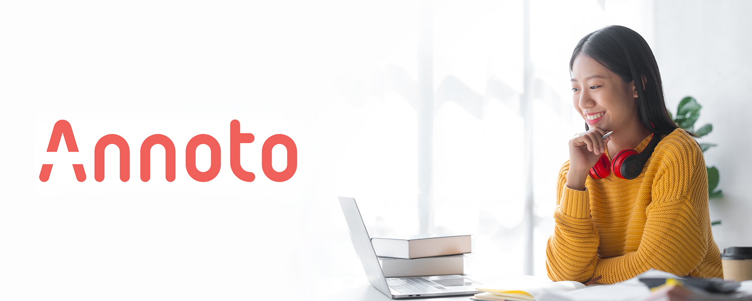 Photo of Instructor on laptop and the Annoto logo
