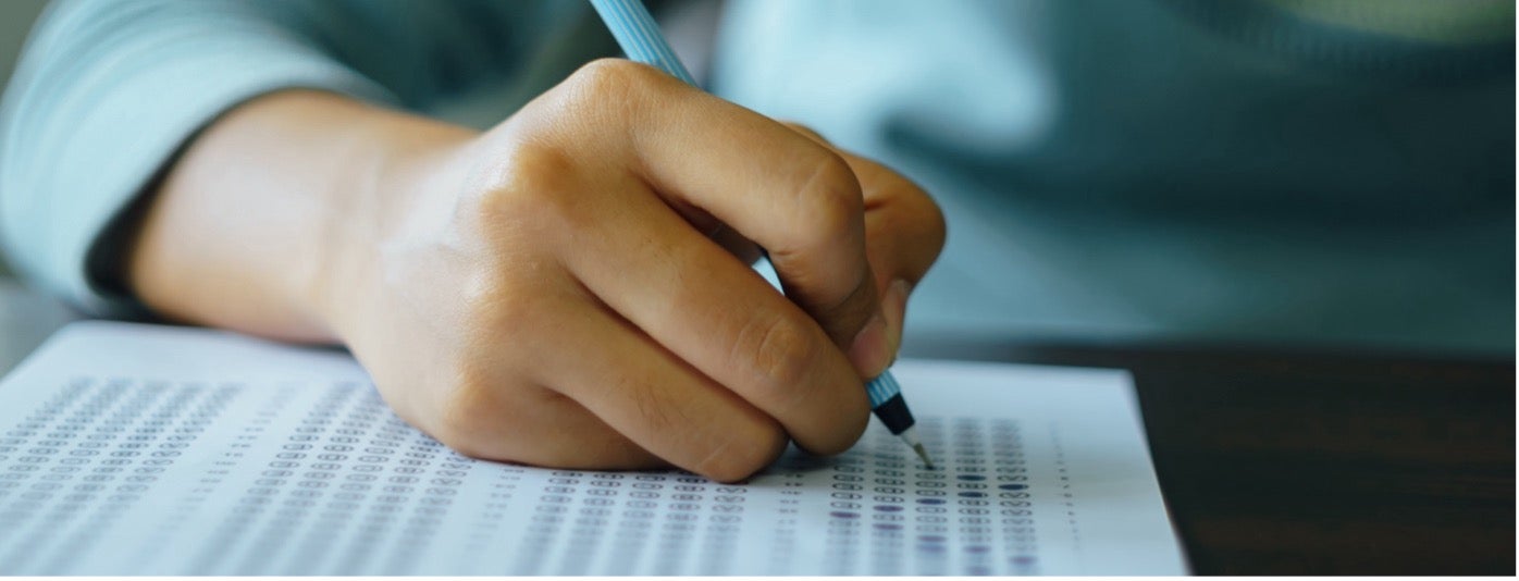 Closeup of student using a Scantron page