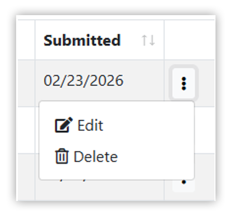 Screenshot of Edit or Delete Course menu dropdown