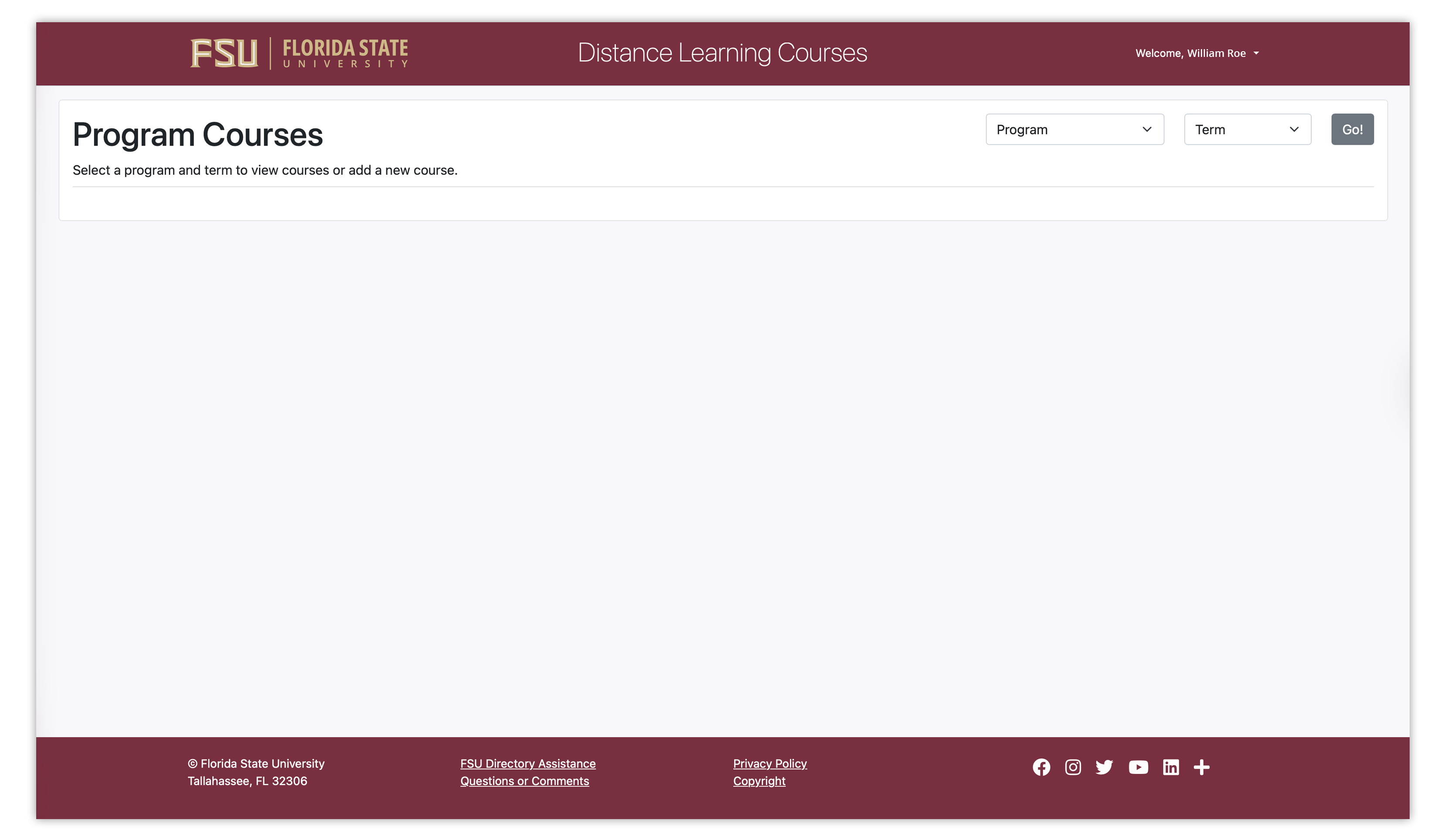 Screenshot of Program Courses landing page
