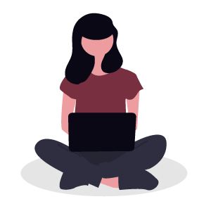 Illustration of a person sitting and working on a laptop computer
