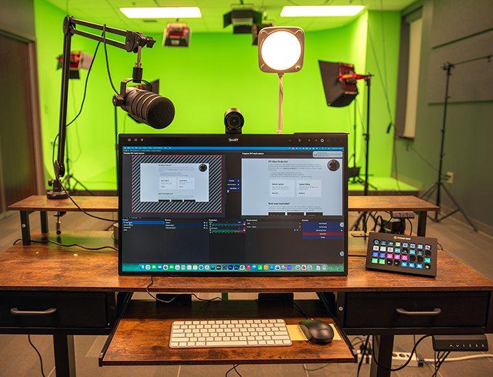 Photo of SmartBoard Mini, Stream Deck, and recording equipment