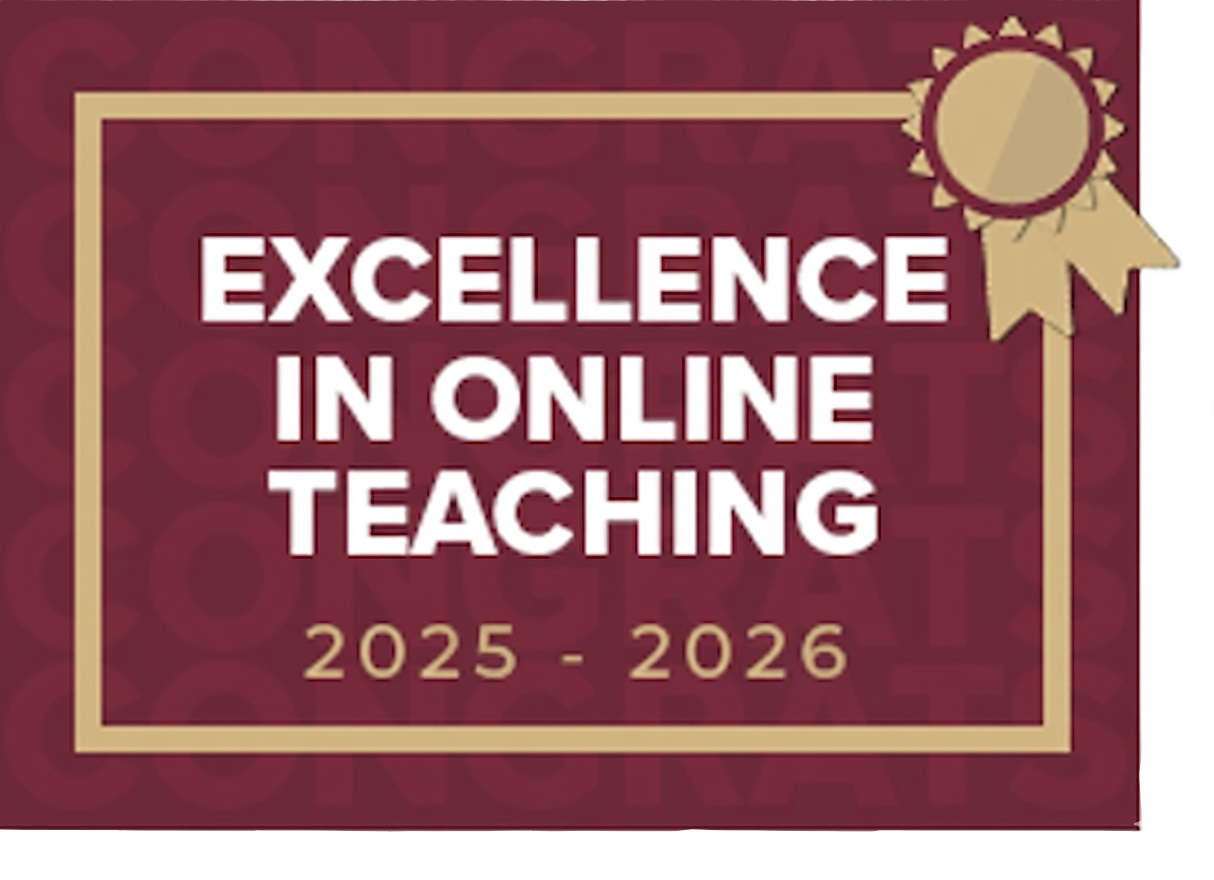 Graphic that reads: Excellence in Online Teaching 2025-2026