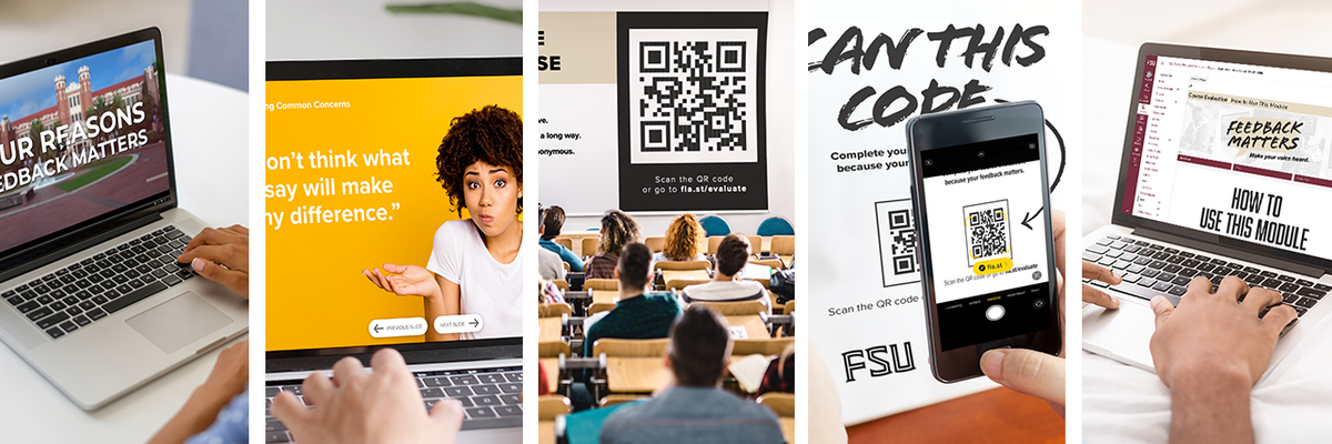 Collage of photos highlighting course evaluations 