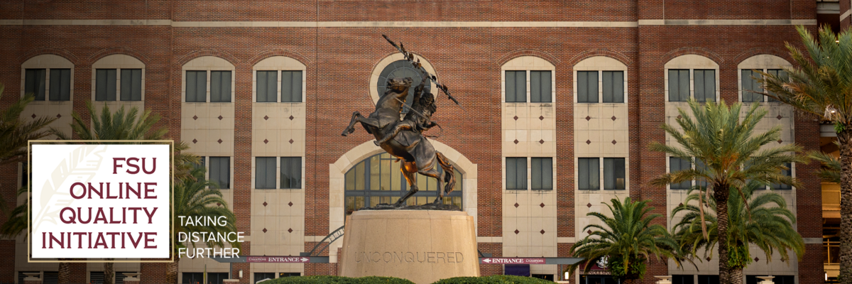 Photo of Doak Campbell stadium with FSU Quality Initiative Logo in bottom left corner